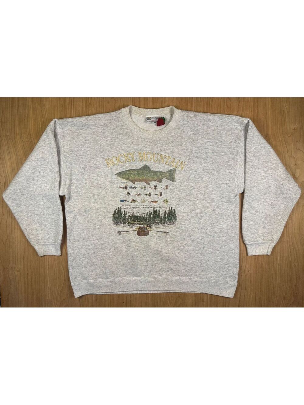 Vintage 90s Rocky Mountain sweatshirt xxlarge fly fishing lures lake brook trout